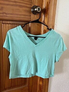 Wild Fable Cropped V-Neck T-Shirt, Mint Green, Small